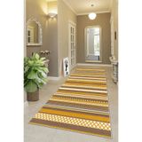 Pelangi Kilim Desenli Etnik Dijital Baskı Yıkanabilir Kaymaz Taban Eskitme Salon Halı ve Yolluk, Hardal 80 x 150, 95553370801507