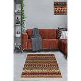 Pelangi Kilim Desenli Etnik Dijital Baskı Yıkanabilir Kaymaz Taban Eskitme Salon Halı Ve Yolluk, Kahverengi-Bej 130 x 180