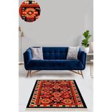 Pelangi Kilim Desenli Etnik Dijital Baskı Yıkanabilir Kaymaz Taban Eskitme Salon Halı Ve Yolluk, Kırmızı 180 x 300