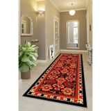 Pelangi Kilim Desenli Etnik Dijital Baskı Yıkanabilir Kaymaz Taban Eskitme Salon Halı ve Yolluk, Kırmızı-Siyah 80 x 400, 95558050804007