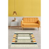 Pelangi Kilim Desenli Etnik Dijital Baskı Yıkanabilir Kaymaz Taban Modern Salon Halı Ve Yolluk, Bej-Turuncu 180 x 280, 150918028005