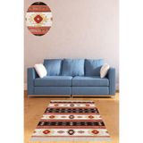 Pelangi Kilim Desenli Etnik Dijital Baskı Yıkanabilir Kaymaz Taban Modern Salon Halı Ve Yolluk, Bej-Turuncu 180 x 280, 93818028005