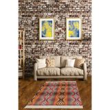 Pelangi Kilim Desenli Etnik Dijital Baskı Yıkanabilir Kaymaz Taban Modern Salon Halı Ve Yolluk, Bej-Turuncu 60 x 120