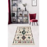 Pelangi Kilim Desenli Etnik Dijital Baskı Yıkanabilir Kaymaz Taban Modern Salon Halı Ve Yolluk, Bej-Yeşil 180 x 280