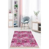 Pelangi Kilim Desenli Etnik Dijital Baskı Yıkanabilir Kaymaz Taban Modern Salon Halı Ve Yolluk, Fuşya 120 x 200