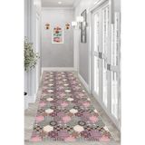 Pelangi Kilim Desenli Etnik Dijital Baskı Yıkanabilir Kaymaz Taban Modern Salon Halı ve Yolluk, Gri-Pembe 80 x 150, 95559250801507