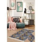 Pelangi Kilim Desenli Etnik Dijital Baskı Yıkanabilir Kaymaz Taban Modern Salon Halı Ve Yolluk, İndigo 80 x 400