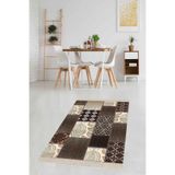 Pelangi Kilim Desenli Etnik Dijital Baskı Yıkanabilir Kaymaz Taban Modern Salon Halı Ve Yolluk, Kahve-Krem 160 x 230