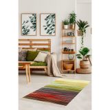 Pelangi Kilim Desenli Etnik Dijital Baskı Yıkanabilir Kaymaz Taban Modern Salon Halı Ve Yolluk, Kırmızı-Turuncu 160 x 300