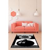 Pelangi Kilim Desenli Etnik Dijital Baskı Yıkanabilir Kaymaz Taban Modern Salon Halı Ve Yolluk, Siyah-Beyaz 100 x 150, 94010015005