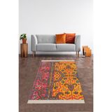 Pelangi Kilim Desenli Etnik Dijital Baskı Yıkanabilir Kaymaz Taban Modern Salon Halı Ve Yolluk, Turuncu 80 x 300, 1210118030005