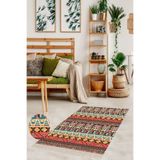 Pelangi Kilim Desenli Etnik Dijital Baskı Yıkanabilir Kaymaz Taban Modern Salon Halı Ve Yolluk, Turuncu-Petrol 40 x 40