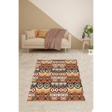 Pelangi Kilim Desenli Etnik Dijital Baskı Yıkanabilir Kaymaz Taban Modern Salon Halısı Ve Yolluk, Bej 130 x 180