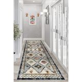 Pelangi Kilim Desenli Etnik Dijital Baskı Yıkanabilir Kaymaz Taban Modern Salon Halısı ve Yolluk, Gri 100 x 600, 95549721006007