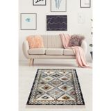 Pelangi Kilim Desenli Etnik Dijital Baskı Yıkanabilir Kaymaz Taban Modern Salon Halısı Ve Yolluk, Gri 60 x 120, 42549586012005