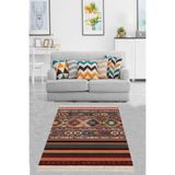 Pelangi Kilim Desenli Etnik Dijital Baskı Yıkanabilir Kaymaz Taban Modern Salon Halısı Ve Yolluk, Kiremit-Yeşil 100 x 500
