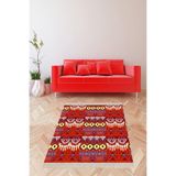 Pelangi Kilim Desenli Etnik Dijital Baskı Yıkanabilir Kaymaz Taban Modern Salon Halısı Ve Yolluk, Kırmızı 100 x 300