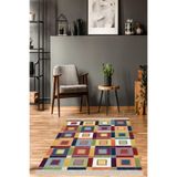 Pelangi Kırkyama Patchwork Desenli Etnik Dijital Baskı Yıkanabilir Kaymaz Taban Salon Halı Ve Yollu, Çok Renkli 100 x 500