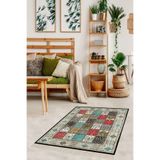 Pelangi Kırkyama Patchwork Desenli Etnik Dijital Baskı Yıkanabilir Kaymaz Taban Salon Halı Ve Yollu, Koyu Yeşil 100 x 200