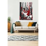 Pelangi Kırmızı Başlıklı Kız Ve Kurt Leke Tutmaz Kadife Kumaş Duvar Örtüsü Duvar Halısı Tapestry KWLL363, 140 x 140