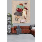 Pelangi Kitap Okuyan Kız Ve Kedi Leke Tutmaz Kumaş Duvar Örtüsü Duvar Halısı Tapestry PNTR213, 140 x 230