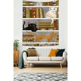 Pelangi Kitaplıktaki Kitaplar Ve Kediler Leke Tutmaz Kumaş Duvar Örtüsü Duvar Halısı Tapestry PNTR037, 35 x 50