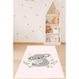 Pelangi Koala ve Yavru Koala Hayvan Desenli Yıkanabilir Kaymaz Taban Leke Tutmaz Çocuk Odası Halısı, Pembe-Gri 160 x 350, 9076420233160350