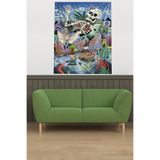 Pelangi Komik İskelet İkonlu Leke Tutmaz Kadife Kumaş Duvar Örtüsü Duvar Halısı Tapestry WLLwd512, 140 x 140