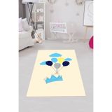 Pelangi Kral Tacı Balon Desenli Dijital Baskı Yıkanabilir Kaymaz Taban Çocuk Bebek Odası Halısı, Krem 120 x 200