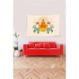 Pelangi Krem Buddha Buda Desenli Leke Tutmaz Kadife Kumaş Duvar Örtüsü Duvar Halısı Tapestry YWLL413, 35 x 50