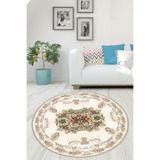 Pelangi Krem Çiçek Desenli Dijital Baskı Yıkanabilir Kaymaz Taban Yuvarlak Halı, Krem 120 x 120, 999136112012005