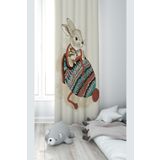 Pelangi Krem Tavşan Desenli Dijital Baskı Yıkanabilir Bebek Çocuk Odası Fon Perdesi, bej-yeşil 140 x 240