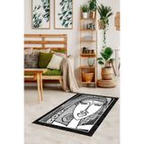 Pelangi Kubik Portre Desenli Renk Geçişli Dijital Baskı Yıkanabilir Kaymaz Taban Modern Salon Halı, Siyah-Beyaz 80 x 150