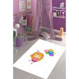 Pelangi Küçük Kız Desenli Renkli Benekli Dijital Baskı Yıkanabilir Kaymaz Taban Çocuk Ve Bebek Odası Halısı, Beyaz 180 x 250
