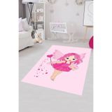 Pelangi Küçük Prenses Desenli Yıkanabilir Kaymaz Taban Çocuk Odası Halısı, Şeker Pembe 100 x 250