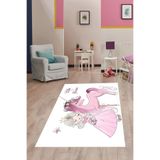 Pelangi Küçük Prenses Unicorn Desenli Dijital Baskı Yıkanabilir Kaymaz Taban Çocuk Ve Bebek Odası Halısı, Beyaz-Pembe 80 x 250