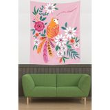 Pelangi Kuş Ve Çiçekler Temalı Leke Tutmaz Kumaş Duvar Örtüsü Duvar Halısı Tapestry PNTR068, 70 x 100