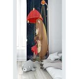Pelangi Lacivert Ayıcığa Sarılan Kız Desenli Dijital Baskı Yıkanabilir Bebek Çocuk Odası Fon Perdesi, lacivert-kahverengi 140 x 240