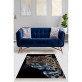 Pelangi Leopar Desenli Dijital Baskı Yıkanabilir Kaymaz Taban Modern Salon Halı Ve Yollu, Siyah-Kahve 80 x 600