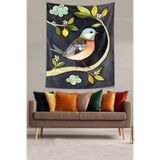 Pelangi Limon Çiçekleri Ve Daldaki Kuş Leke Tutmaz Kumaş Duvar Örtüsü Duvar Halısı Tapestry PNTR019, 100 x 140