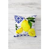 Pelangi Limon Ve Yaprak Çift Tarafı Baskılı Gizli Fermuarlı Yastık Kılıfı Kırlent Koltuk Yastık Kılıfı, sarı-mavi-yeşil 45 x 45
