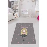 Pelangi Little Princess Pembe Yıldız Desen Dijital Baskı Yıkanabilir Kaymaz Taban Çocuk Odası Halısı, Gri-Pembe 80 x 400