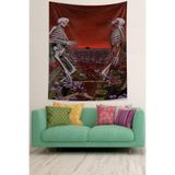 Pelangi Lotus Çiçekleri Arasında Sohbet Eden İskeletler Leke Tutmaz Kumaş Duvar Örtüsü Duvar Halısı Tapestry PNTR163, 140 x 230