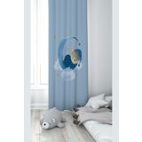 Pelangi Mavi Ayda Uyuyan Ayıcık Desenli Dijital Baskı Yıkanabilir Bebek Çocuk Odası Fon Perdesi, mavi 140 x 240