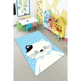 Pelangi Mavi Bebek Kedi Desenli Yıkanabilir Kaymaz Taban Leke Tutmazbebek Ve Çocuk Odası Halısı, Mavi-Beyaz 100 x 600, 901357175100600