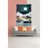 Pelangi Mavi-Beyaz Ay Tutulması Leke Tutmaz Kadife Kumaş Duvar Örtüsü Duvar Halısı Tapestry DWLL326, 70 x 100