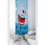 Pelangi Mavi Gemi Desenli Dijital Baskı Yıkanabilir Bebek Çocuk Odası Fon Perdesi, kırmızı-mavi 70 x 240