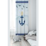 Pelangi Mavi Gemici Çapa Desenli Dijital Baskı Yıkanabilir Bebek Çocuk Odası Fon Perdesi, mavi-beyaz 140 x 270