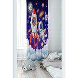 Pelangi Mavi Uzay Desenli Dijital Baskı Yıkanabilir Bebek Çocuk Odası Fon Perdesi, mavi 70 x 270