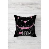 Pelangi Meow Yazılı Sevimli Kedi Çift Tarafı Baskılı Gizli Fermuarlı Kırlent Koltuk Yastık Kılıfı, siyah-beyaz-pembe 45 x 45